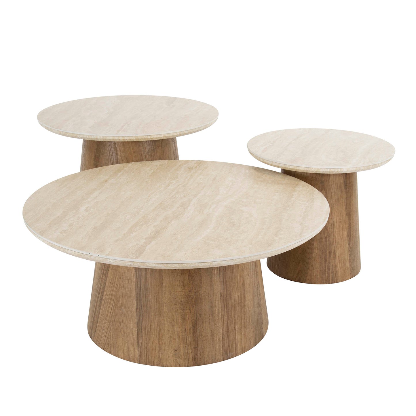 Couchtisch-Set ROMANO CIRCOLO 3-teilige runde Satztische in Travertin-Optik