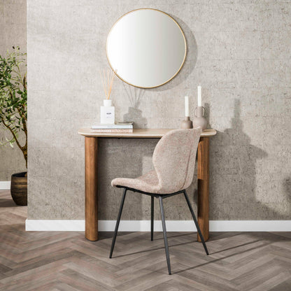 Konsolentisch ROMANO CURVO Halbrundes Design-Statement mit Travertin-Keramik & Eichenoptik 100 cm