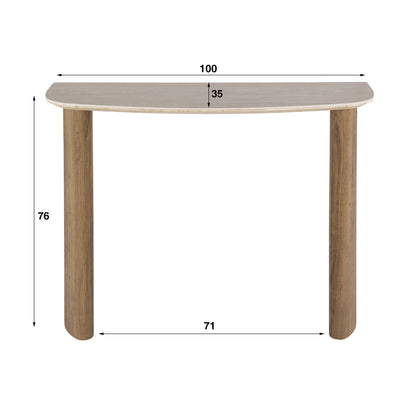 Konsolentisch ROMANO CURVO Halbrundes Design-Statement mit Travertin-Keramik & Eichenoptik 100 cm