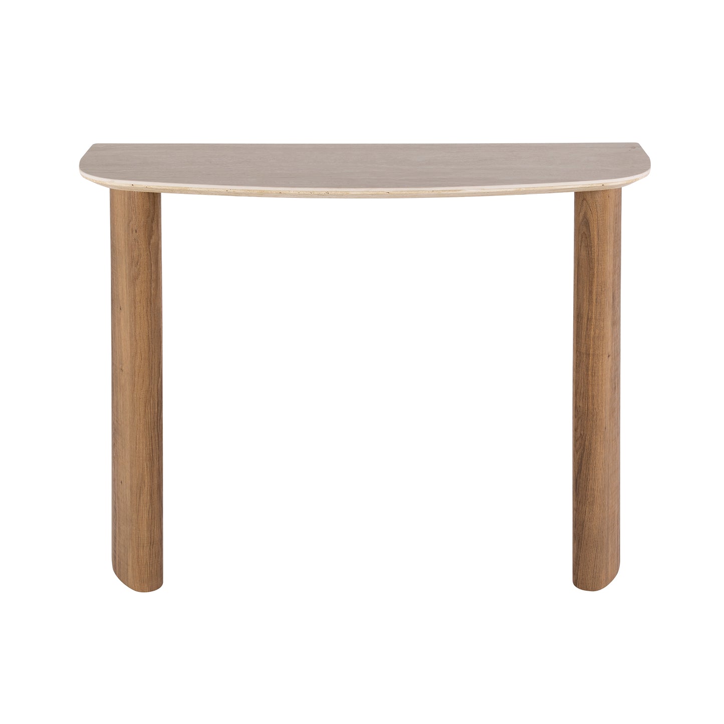 Konsolentisch ROMANO CURVO Halbrundes Design-Statement mit Travertin-Keramik & Eichenoptik 100 cm