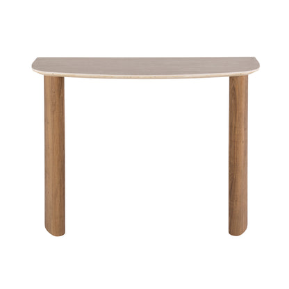 Konsolentisch ROMANO CURVO Halbrundes Design-Statement mit Travertin-Keramik & Eichenoptik 100 cm