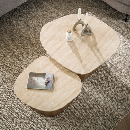 Couchtisch-Set ROMANO CIOTTOLO Organische Kiesel-Satztische in Travertin-Optik
