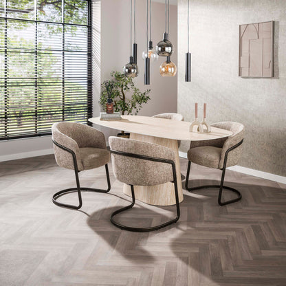 Esstisch CENTRO TRAVERTINO Dänisch-Ovaler Keramiktisch im Monolith-Design