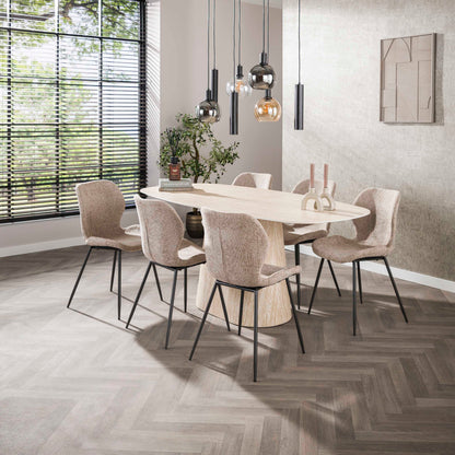 Esstisch CENTRO TRAVERTINO Dänisch-Ovaler Keramiktisch im Monolith-Design