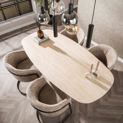 Esstisch CENTRO TRAVERTINO Dänisch-Ovaler Keramiktisch im Monolith-Design