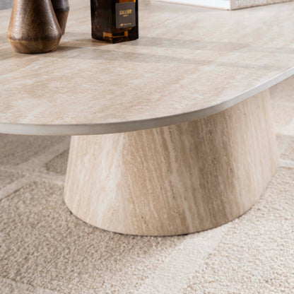 Couchtisch CENTRO TRAVERTINO Dänisch-Ovaler Keramik-Couchtisch im Monolith-Design