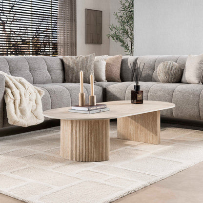 Couchtisch SIENNA TRAVERTINO  Lowboard-Tisch in organischer Säulen Rillen-Optik