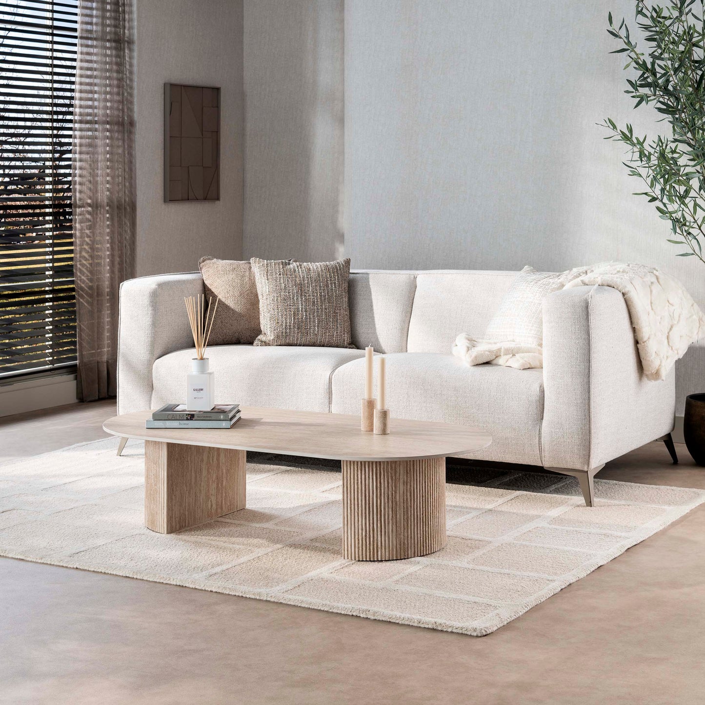 Couchtisch SIENNA TRAVERTINO  Lowboard-Tisch in organischer Säulen Rillen-Optik