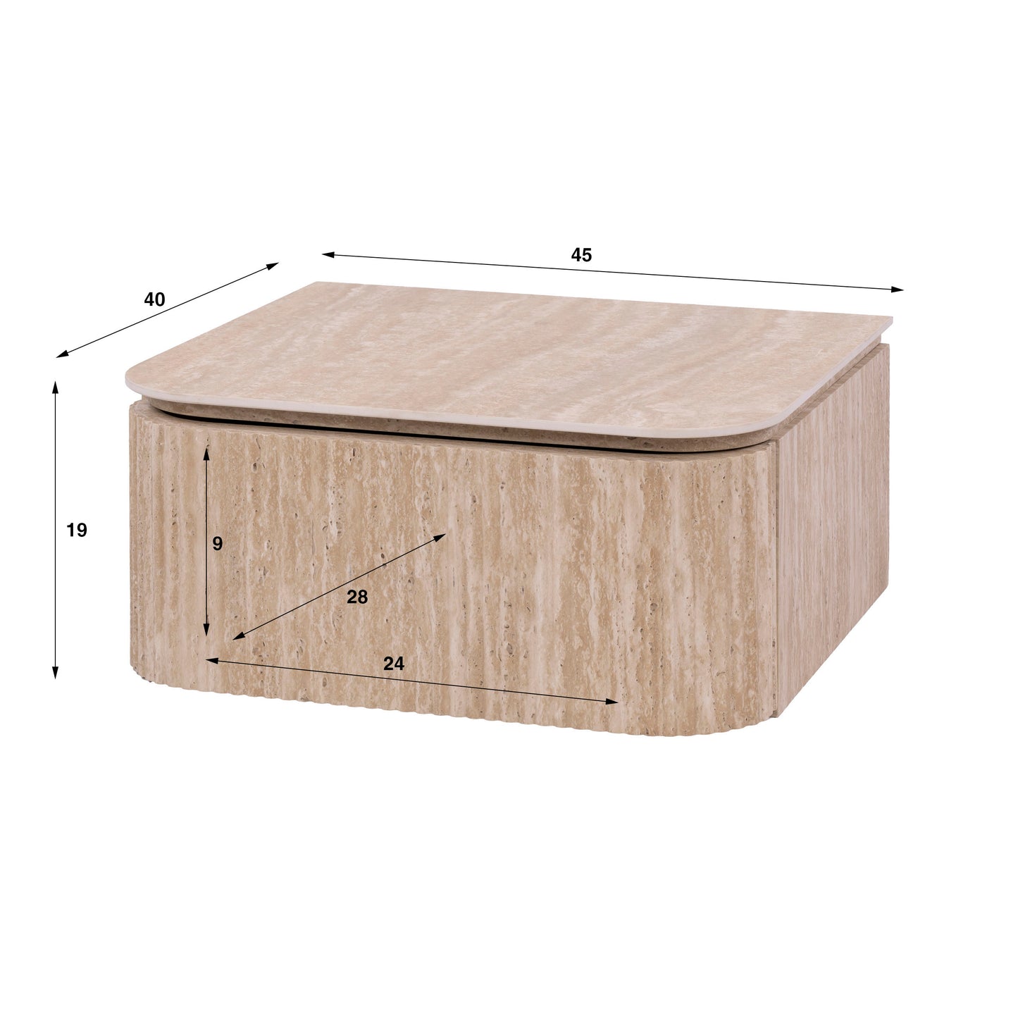 Nachttisch ROMANO ARCH Schwebende Monolith-Konsole im Travertin-Look mit 3D-Rillenstruktur 45 cm
