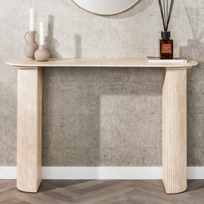Konsolentisch ROMANO ARCH Monolithisches Design mit Rillen-Säulen & Travertin-Keramik 120 cm