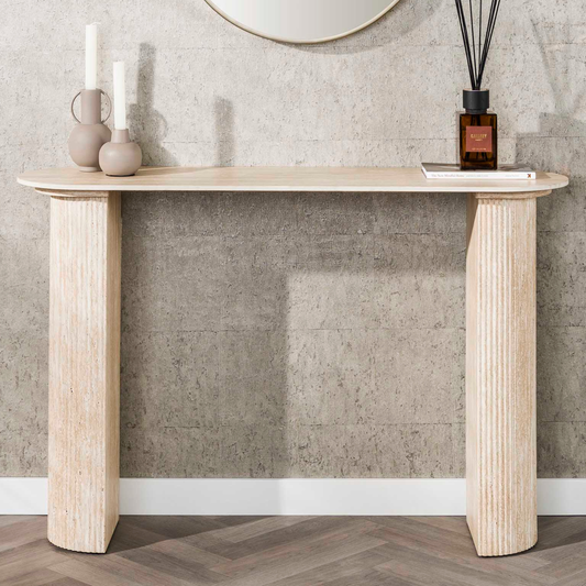 Konsolentisch ROMANO ARCH Monolithisches Design mit Rillen-Säulen & Travertin-Keramik 120 cm