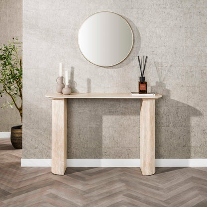 Konsolentisch ROMANO ARCH Monolithisches Design mit Rillen-Säulen & Travertin-Keramik 120 cm