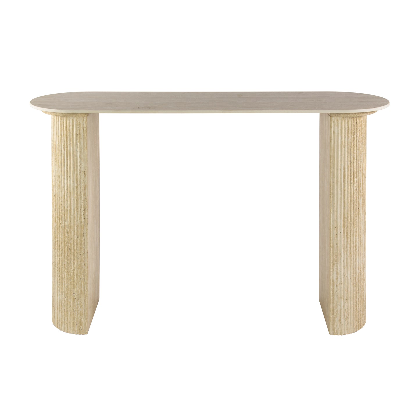 Konsolentisch ROMANO ARCH Monolithisches Design mit Rillen-Säulen & Travertin-Keramik 120 cm