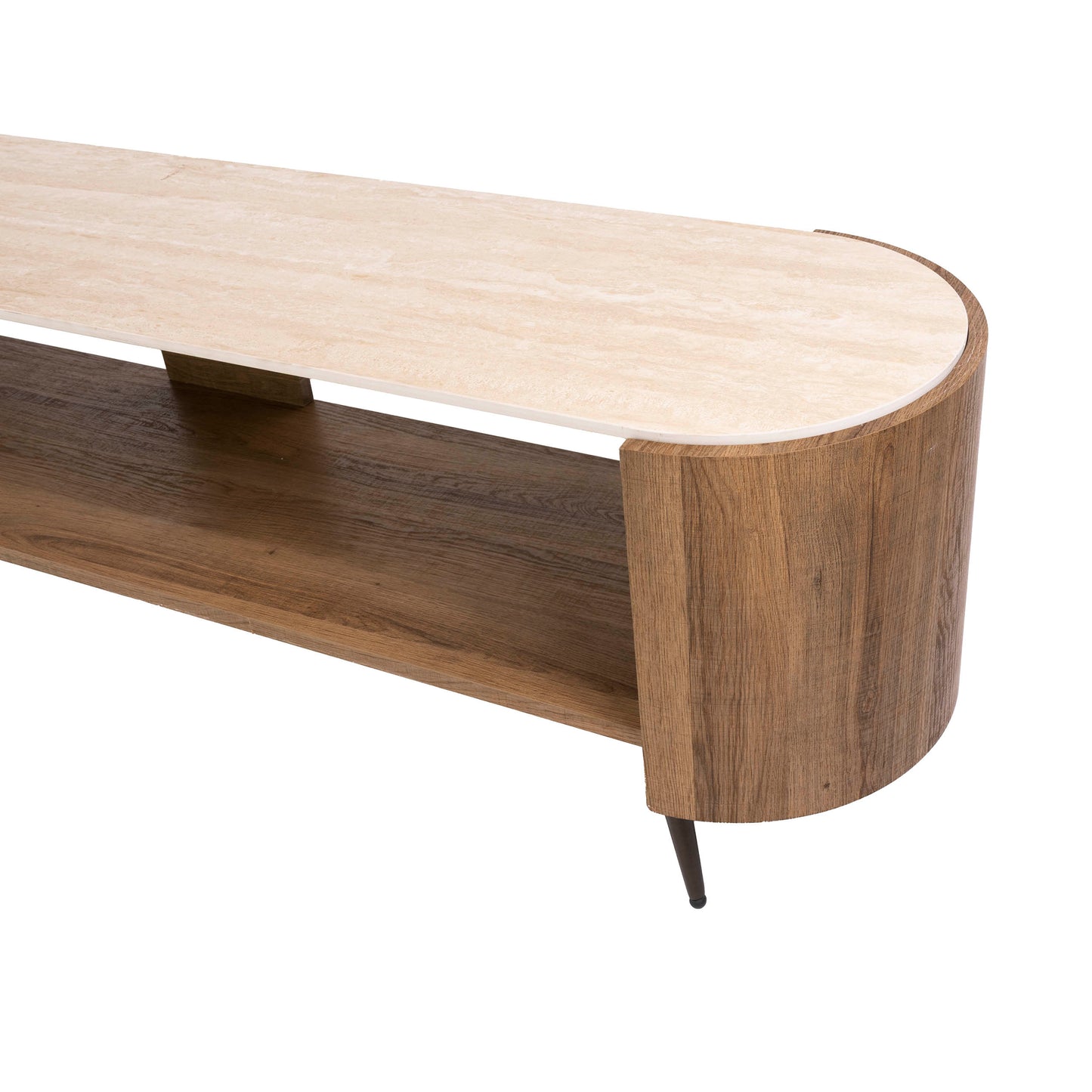 TV-Schrank PONTE Lounge-Lowboard mit Travertin-Keramikplatte Bronze-Beinen