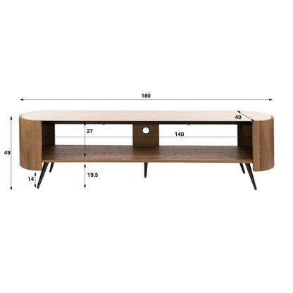 TV-Schrank PONTE Lounge-Lowboard mit Travertin-Keramikplatte Bronze-Beinen