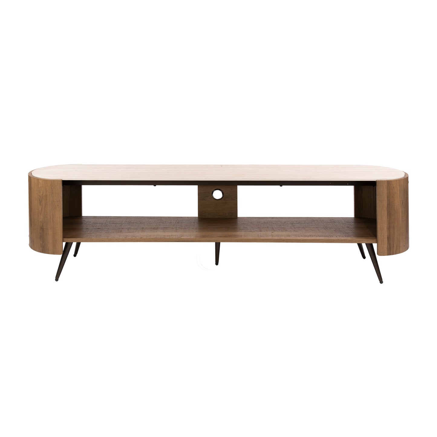 TV-Schrank PONTE Lounge-Lowboard mit Travertin-Keramikplatte Bronze-Beinen