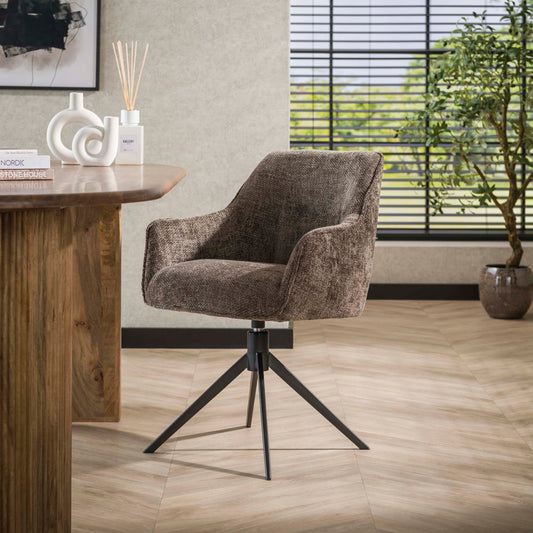 Armlehnstuhl PULL Eleganter 360° Drehstuhl mit Spider-Gestell Braun