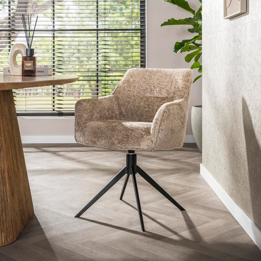 Armlehnstuhl PULL Eleganter 360° Drehstuhl mit Spider-Gestell Beige