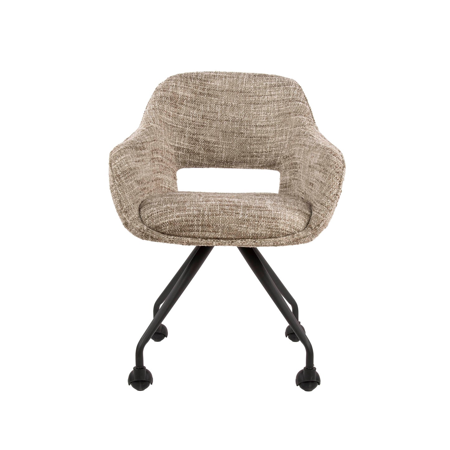 Armlehnstuhl SPRING ROLLEN Drehbarer Esszimmerstuhl mit Nosag-Federung & Slub-Gewebe Beige