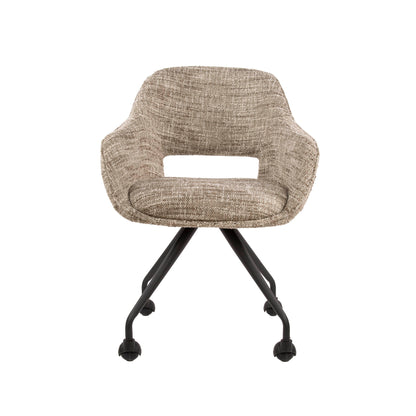Armlehnstuhl SPRING ROLLEN Drehbarer Esszimmerstuhl mit Nosag-Federung & Slub-Gewebe Beige