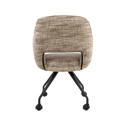 Armlehnstuhl SPRING ROLLEN Drehbarer Esszimmerstuhl mit Nosag-Federung & Slub-Gewebe Beige