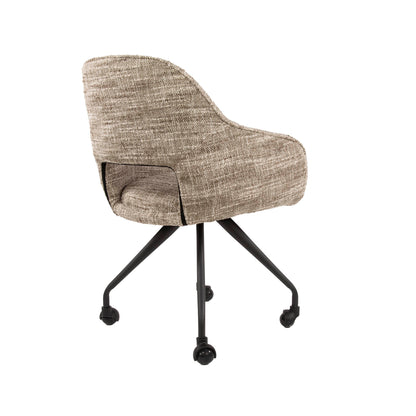 Armlehnstuhl SPRING ROLLEN Drehbarer Esszimmerstuhl mit Nosag-Federung & Slub-Gewebe Beige