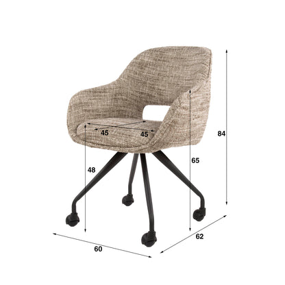 Armlehnstuhl SPRING ROLLEN Drehbarer Esszimmerstuhl mit Nosag-Federung & Slub-Gewebe Beige