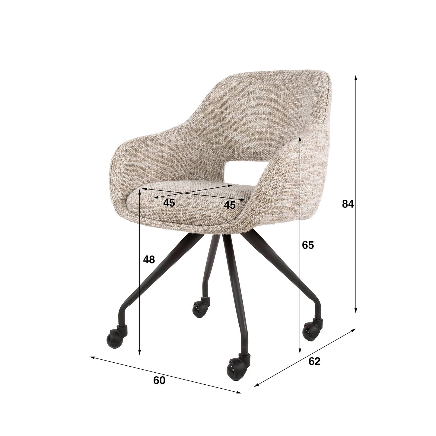 Armlehnstuhl SPRING ROLLEN Drehbarer Esszimmerstuhl mit Nosag-Federung & Slub-Gewebe Creme