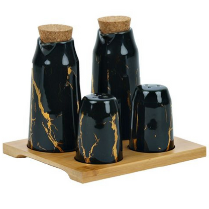 Bricard Gewürzbehälter Set Öl-Essig Set Marmor Optik 4-tlg. Marmoroptik inkl. Tablett schwarz