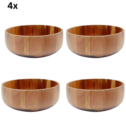 Servierschüssel Mittlere Massivholz-Schale in Block-Optik Akazie Holz Ø 18 cm