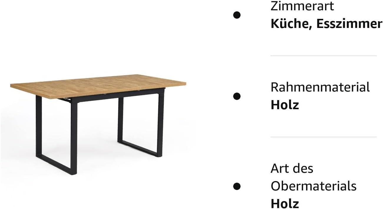 Esstisch Silas | ausziehbar 120-160 x80 cm 4-6 Personen Küchentisch Holztisch mit Kufen Gestell schwarz Esszimmer skandinavisch Industrial Design