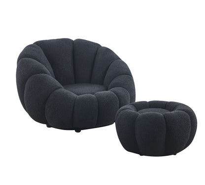 Drehsessel Kürbis Sessel 360° Drehfunktion Relaxsessel inkl. Hocker Schwarz
