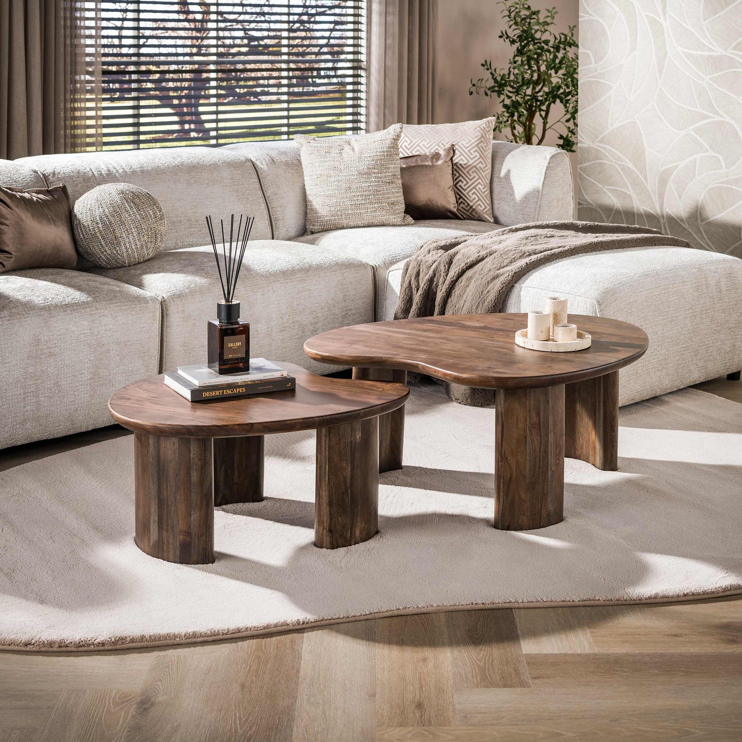 Couchtisch Set ONDA 2tlg. Massivholz Duo in organischer Form Akazie 76x99x41,5cm 74,5x61x35,5cm