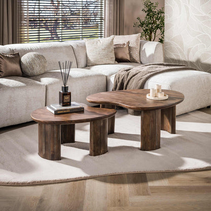 Couchtisch Set ONDA 2tlg. Massivholz Duo in organischer Form Akazie 76x99x41,5cm 74,5x61x35,5cm