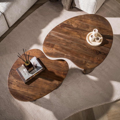 Couchtisch Set ONDA 2tlg. Massivholz Duo in organischer Form Akazie 76x99x41,5cm 74,5x61x35,5cm