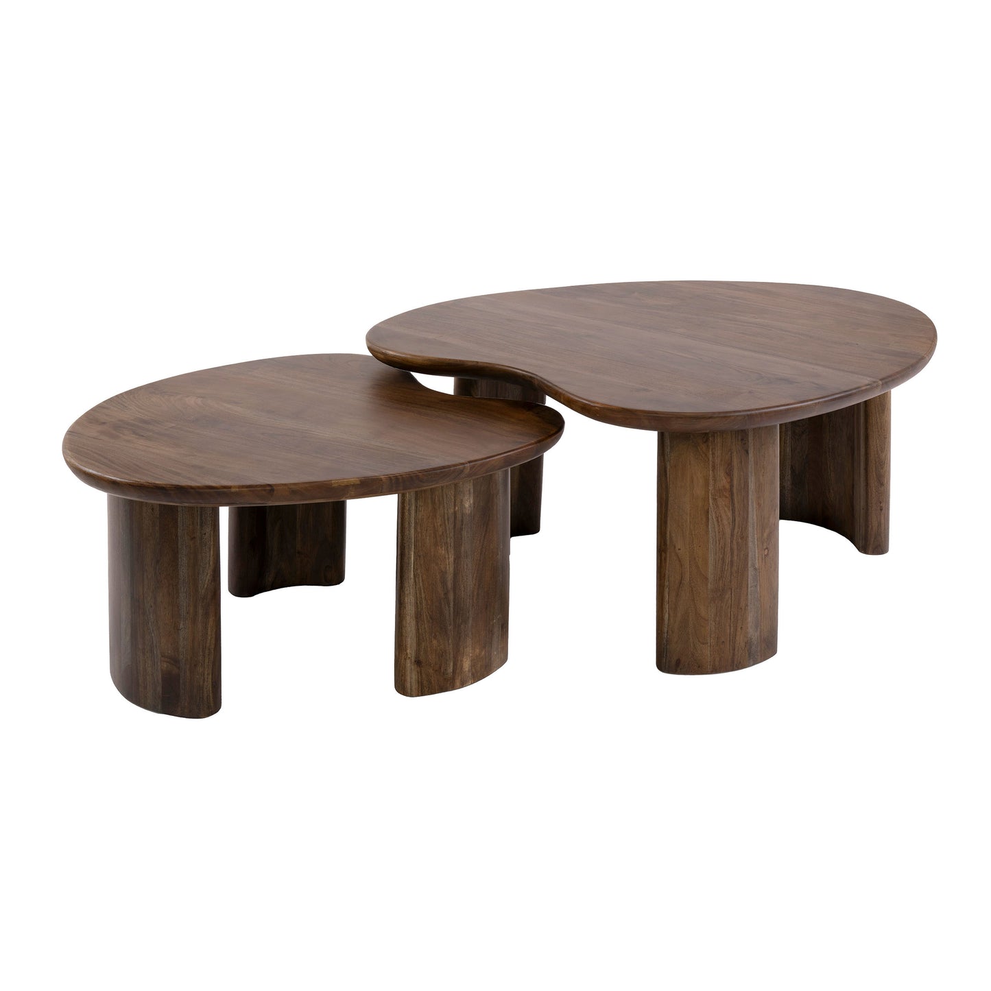 Couchtisch Set ONDA 2tlg. Massivholz Duo in organischer Form Akazie 76x99x41,5cm 74,5x61x35,5cm