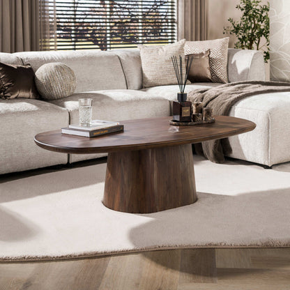 Couchtisch CENTRAL Ovaler Massivholz-Tisch mit zentralem Säulenfuß