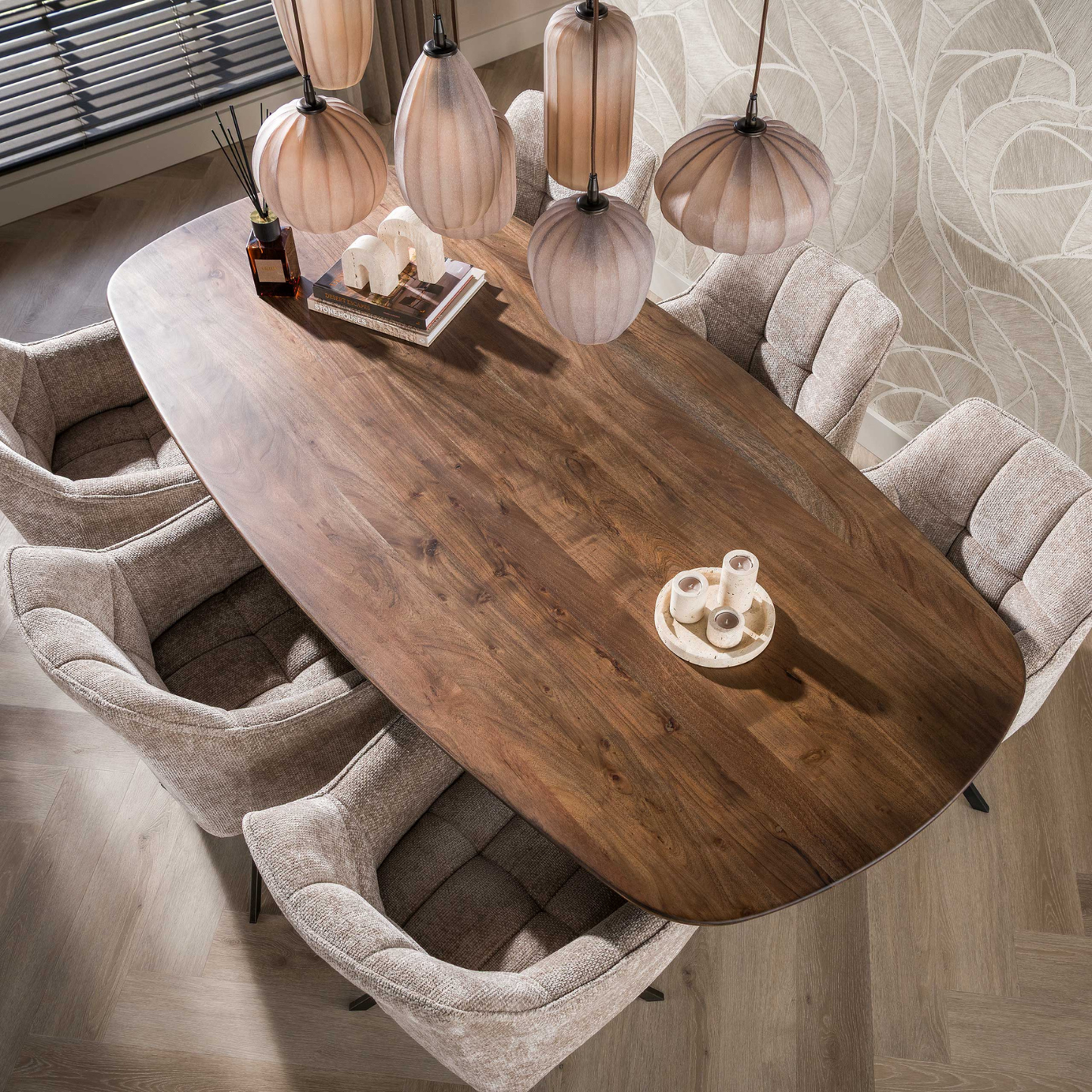 Esstisch ONDA Massivholz-Tisch in Dänisch Oval mit Säulenfuß Akazie 215cm
