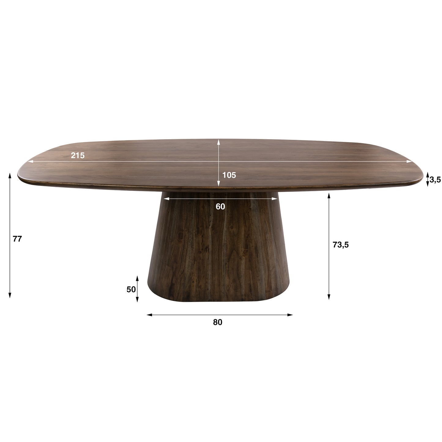 Esstisch ONDA Massivholz-Tisch in Dänisch Oval mit Säulenfuß Akazie 215cm