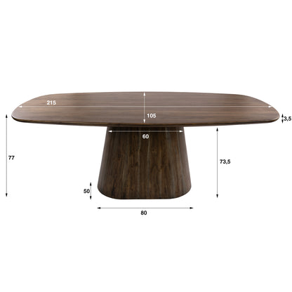 Esstisch ONDA Massivholz-Tisch in Dänisch Oval mit Säulenfuß Akazie 215cm