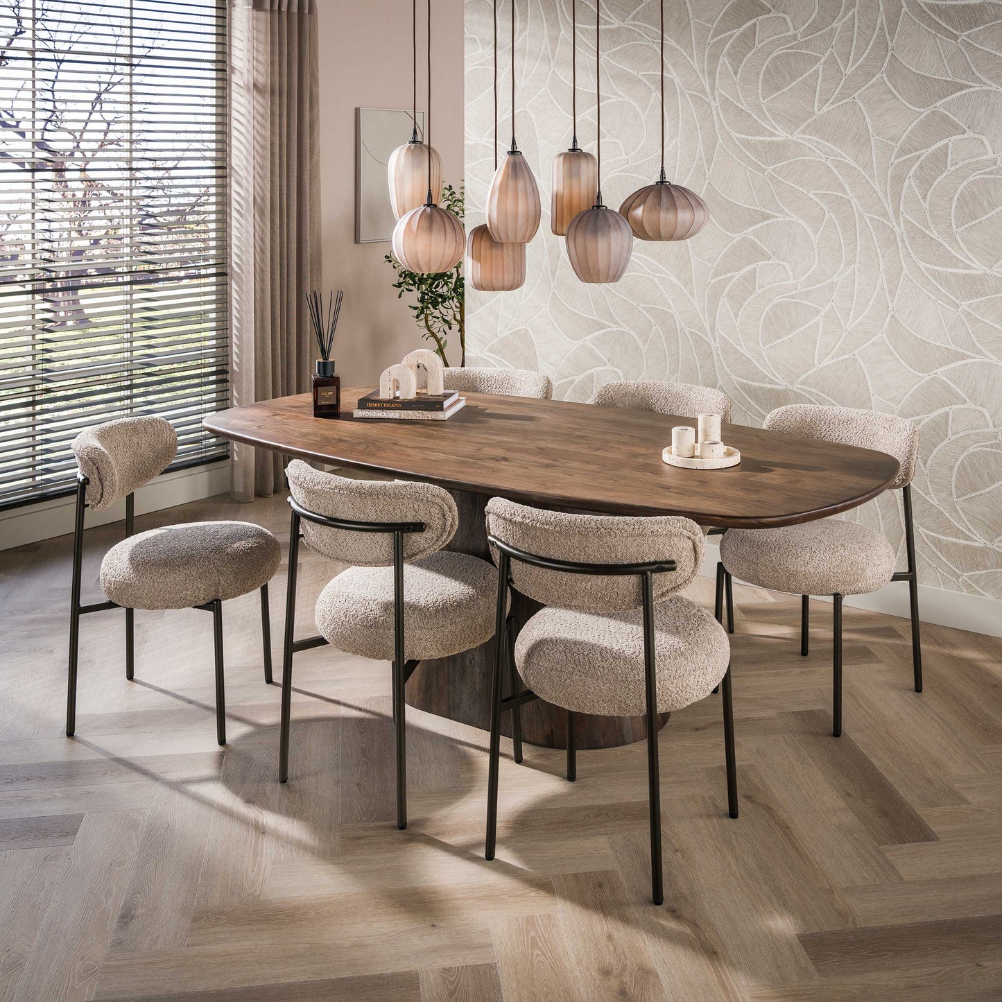 Esstisch ONDA Massivholz-Tisch in Dänisch Oval mit Säulenfuß Akazie 215cm