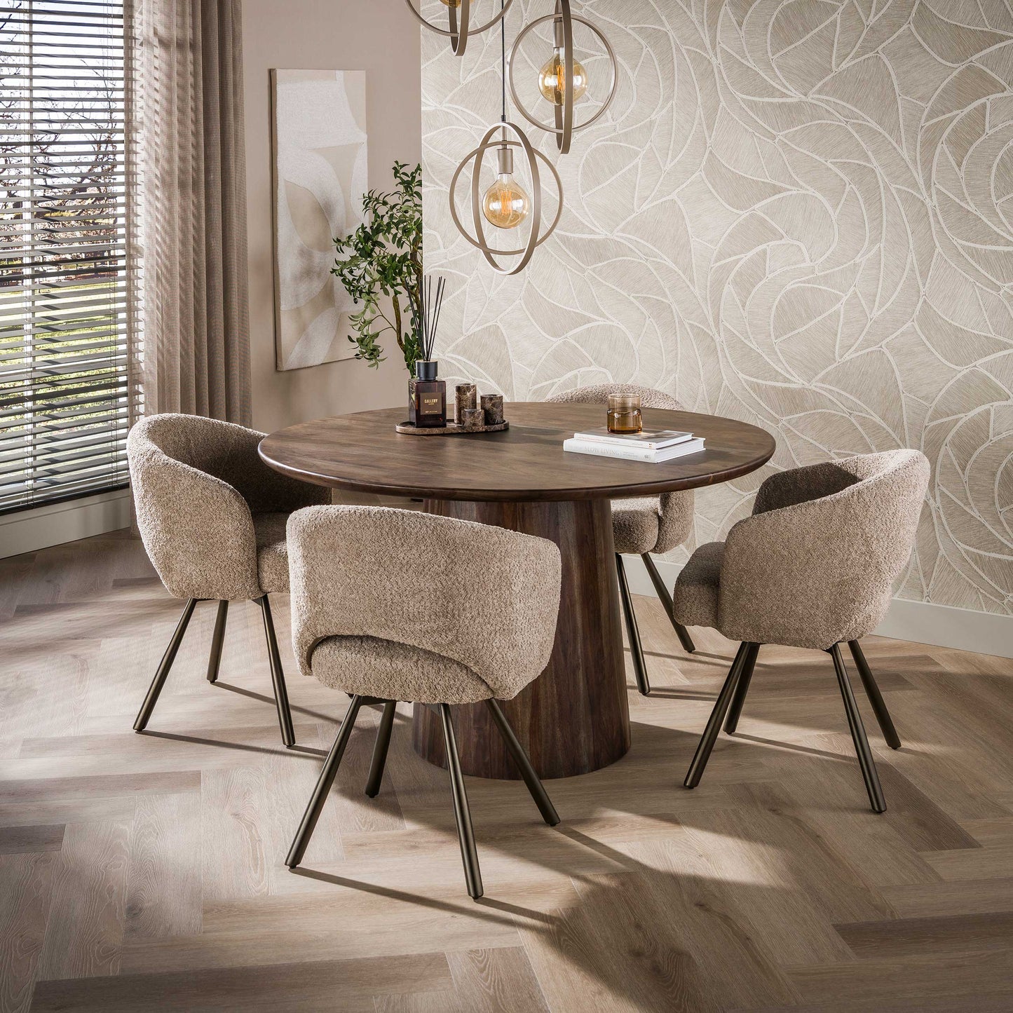 Esstisch ONDA ROTONDO Runder Massivholz-Tisch mit Säulenfuß Akazie Ø130cm