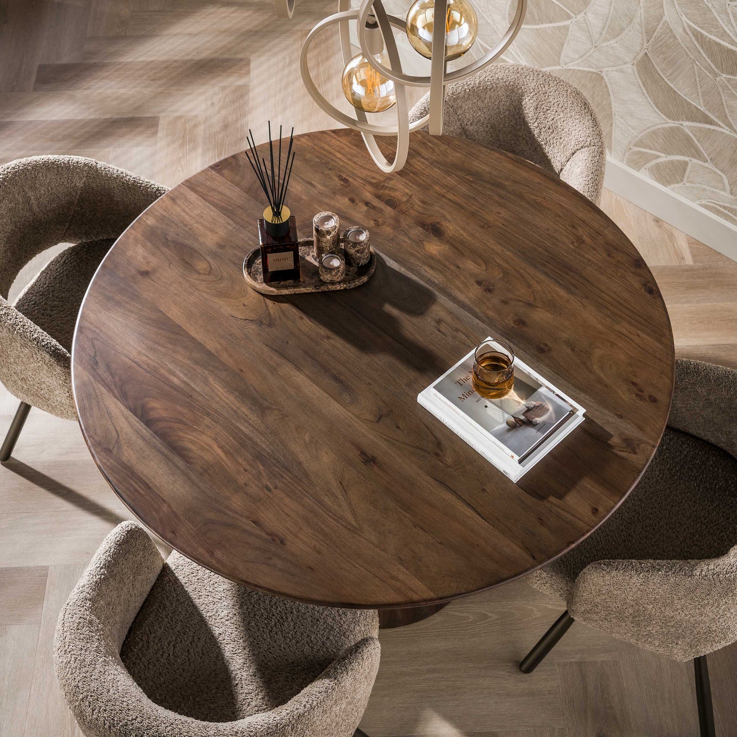 Esstisch ONDA ROTONDO Runder Massivholz-Tisch mit Säulenfuß Akazie Ø130cm