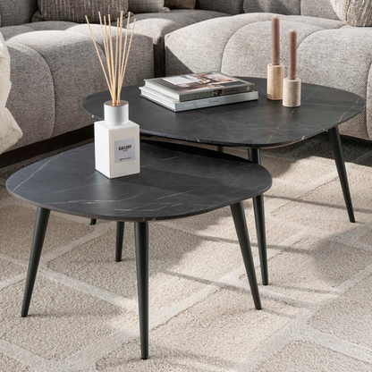 Couchtisch-Set ONYX ROCK Organische Kiesel-Satztische in dunkler Graphit-Optik