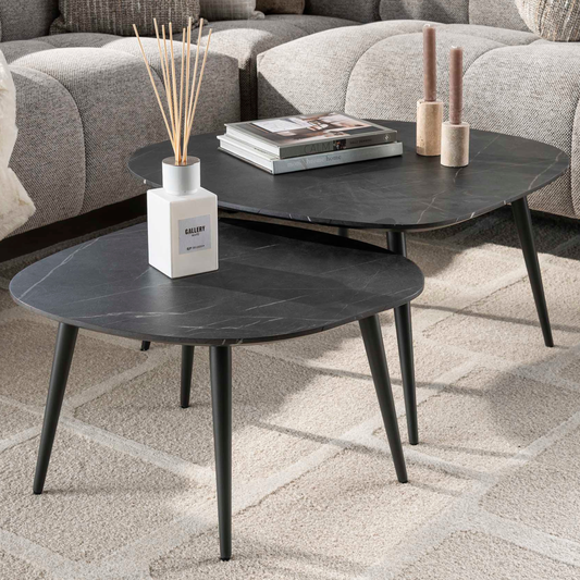 Couchtisch-Set ONYX ROCK Organische Kiesel-Satztische in dunkler Graphit-Optik
