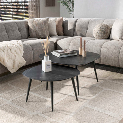 Couchtisch-Set ONYX ROCK Organische Kiesel-Satztische in dunkler Graphit-Optik