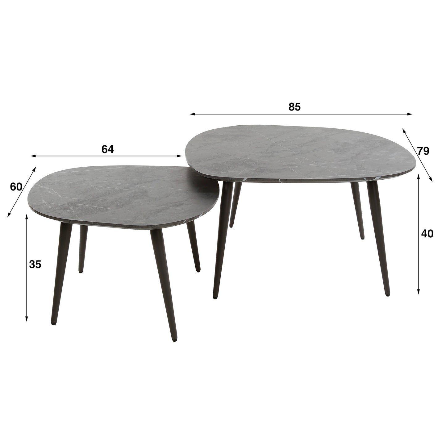 Couchtisch-Set ONYX ROCK Organische Kiesel-Satztische in dunkler Graphit-Optik