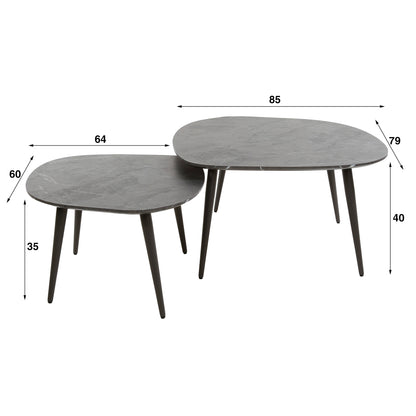 Couchtisch-Set ONYX ROCK Organische Kiesel-Satztische in dunkler Graphit-Optik