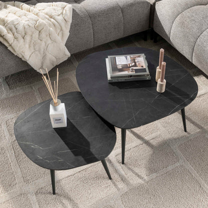 Couchtisch-Set ONYX ROCK Organische Kiesel-Satztische in dunkler Graphit-Optik