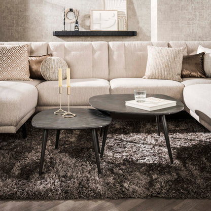 Couchtisch-Set ONYX ROCK Organische Kiesel-Satztische in dunkler Graphit-Optik